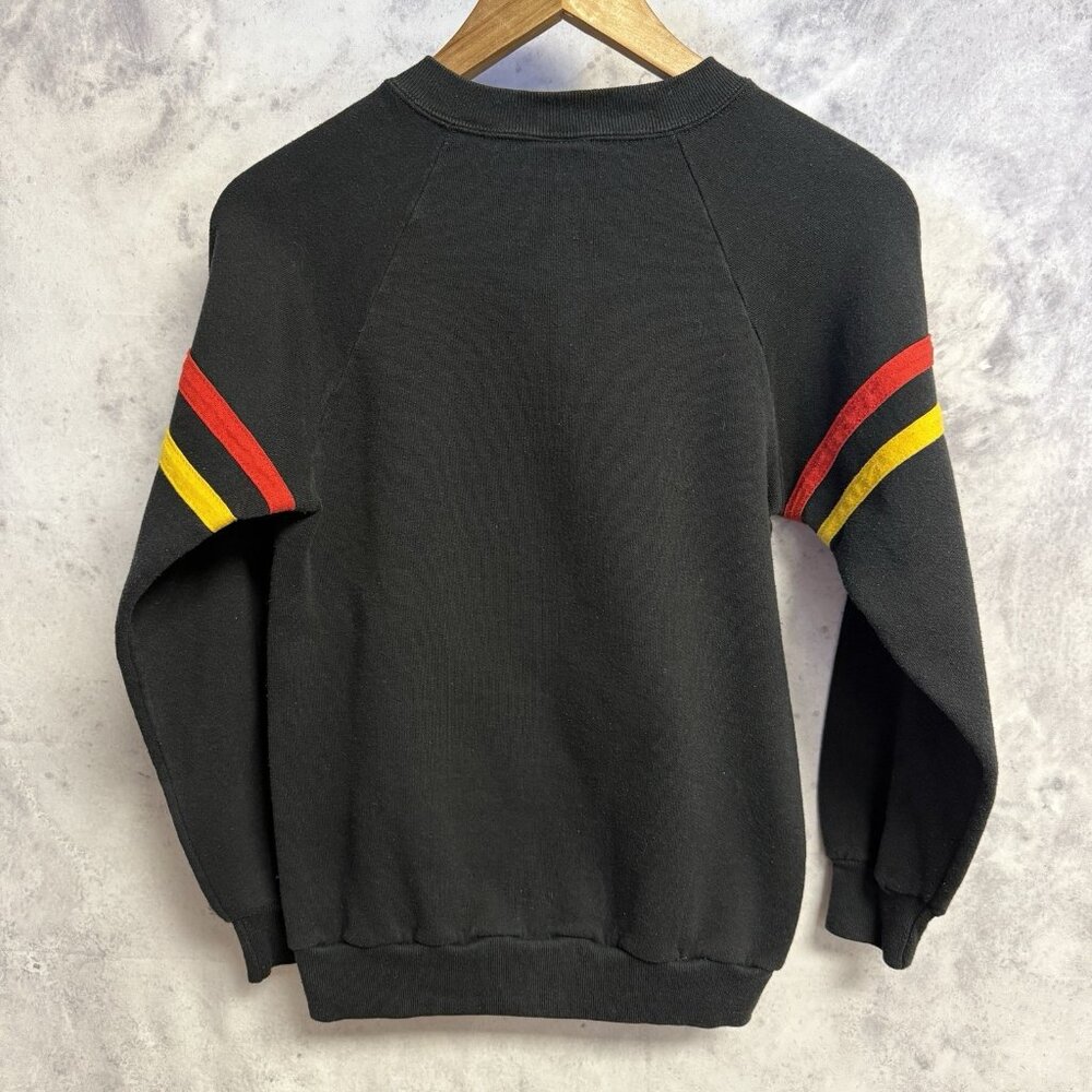 Vintage 80s Mickey Mouse Sweatshirt Small 16x22.5 Raglan Black Velvet USA - Picture 2 of 12